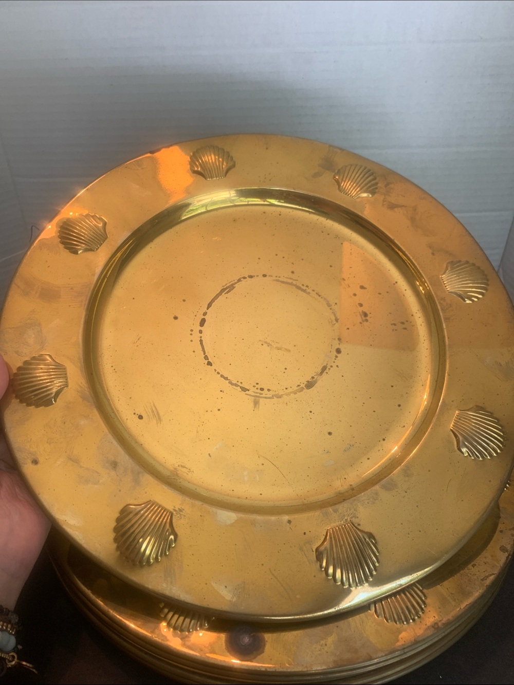 Set of 8 12 inch Brass Shell Plate Chargers